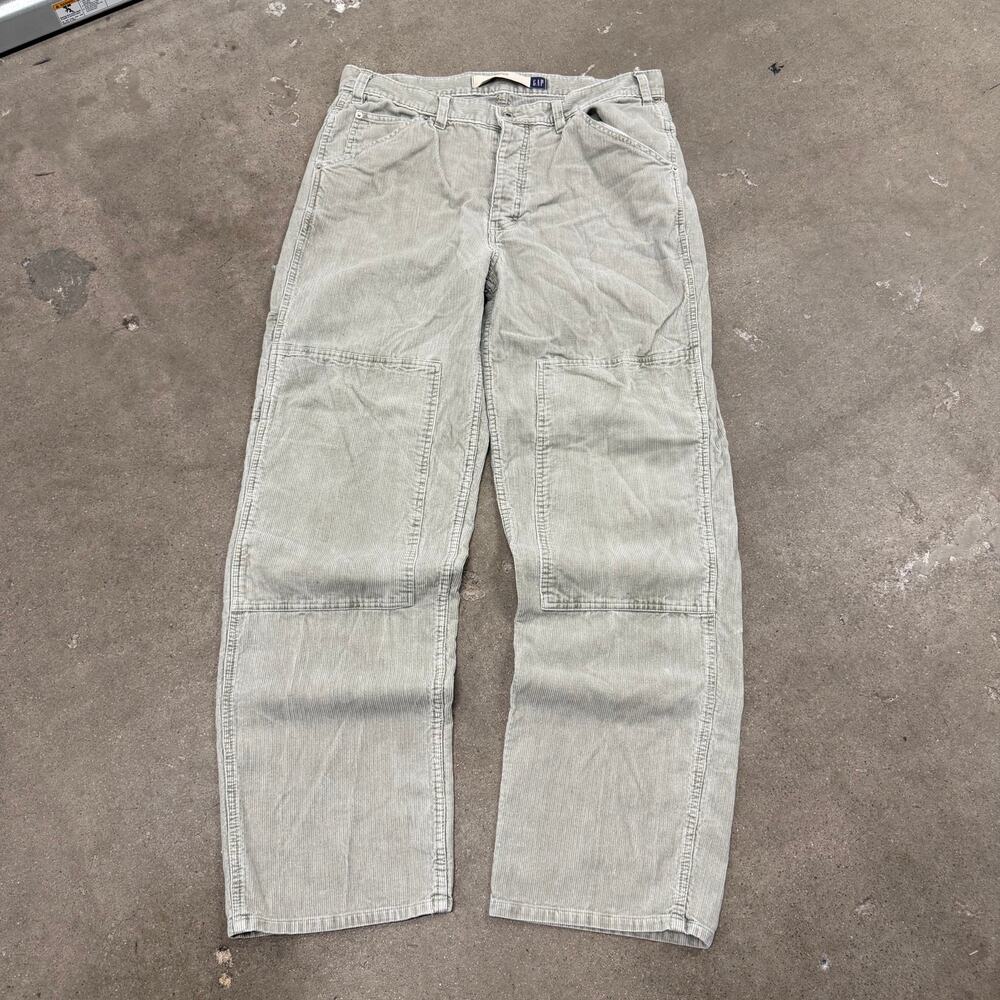 Vintage 00s Gap Miner Corduroy Double Knee Carpenter Work Pants Gray 36x33
